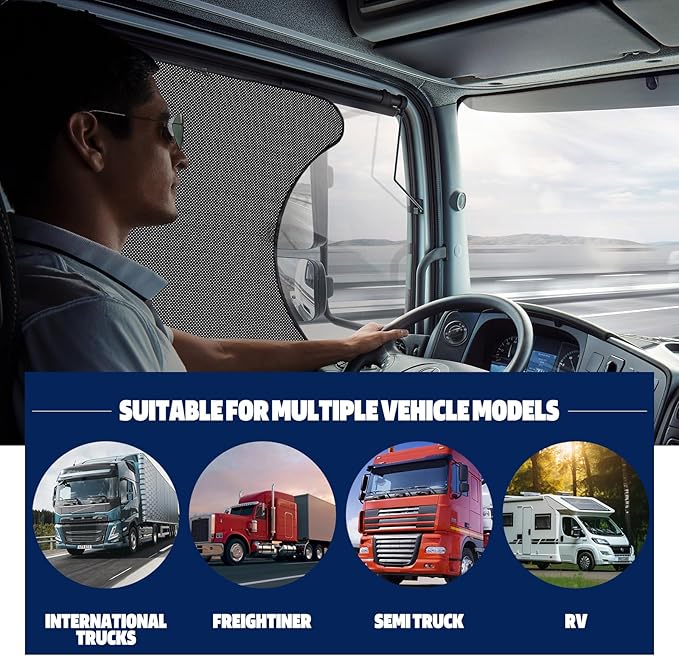 2Pcs Semi Truck Side Window Sun Shades with Suction Cups, UV Protection Semi Truck Curtains for Freightliner Cascadia Interior Accessories 23.6x21.6 Inch