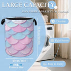 Mermaid Scale Laundry Basket Collapsible Laundry Hamper Oxford Storage Bin for Clothes Storage, Toy Organizer, Books and Sund