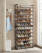 SONGMICS Shoe Rack, 12-Tier Shoe Organizer, Metal Rack for Garage, Set of 2, 6-Tier Stackable Shelf, with Adjustable Flat or 