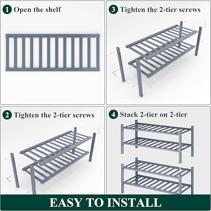 Smiry Shoe Rack, 4 Tier Bamboo Shoe Organizer, Stackable Free Standing Wooden Shoe Storage Shelf for Closet, Entryway, Front 