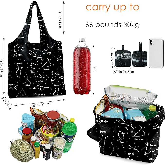 BeeGreen Reusable Grocery Shopping Bag -Travel Tote Bag - Foldable Compact Sturdy Bags