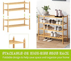 BMOSU 2-Tier Bamboo Shoe Rack Premium Stackable Shoe Shelf Storage Organizer for Hallway Closet Living Room Entryway Organize