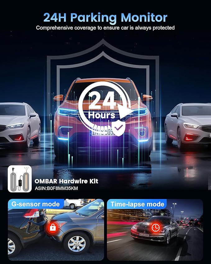 OMBAR Dash Cam Front and Rear, 4K/2.5K Ultra HD Dash Camera for Cars, Included 64GB Card, Built-in 5G Wi-Fi & GPS, 3.16” IPS 