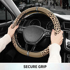 Road Comforts Leopard Steering Wheel Cover for Women, Cute Anti-Slip Microfiber Leather, Fits D Shape Flat Bottom Steering Wh
