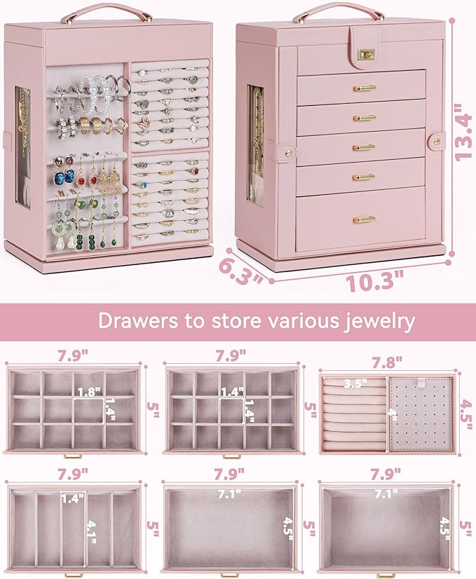 AKOZLIN 360° Rotating Jewelry Box 6-Tier Organizer Functional Jewelry Storage Case for Women Girls Ring Necklace Earring Brac