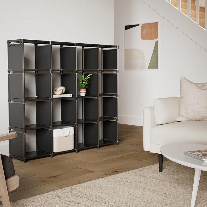 Mavivegue Bookshelf,16 Cube Storage Organizer,Book Shelf Organizer,Tall Bookcase,Black Cube Shelf Cubbies Closet Storage Shel