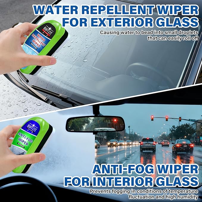 Car Water Repellent & Anti-Fog for Windshield – Quick & Easy Defogging Interior/Exterior Glass Cleaning Bundle, Long-Lasting 