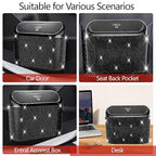 NBTEPEM Bling Car Trash Can with Lid - 2 Pack, Mini Auto Garbage Can with 60 Trash Bags, Automotive Garbage Container Bin, Bling Car Accessories Trash Can for Women (Black Diamond)