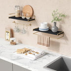 Forbena Black and Gold Bathroom Floating Shelves for Wall, Decorative Wall Mounted Shelves for Kitchen Coffee Bar Station Org