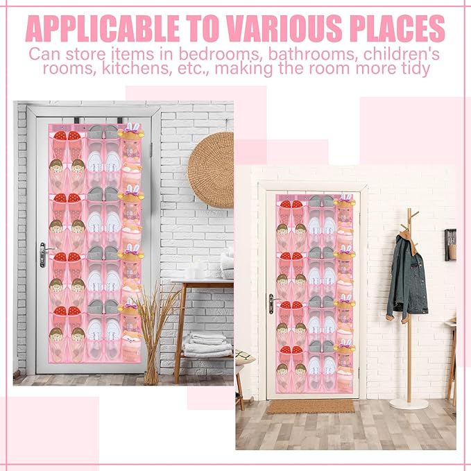 Windyun 40 Over the Door Shoe Organizer Large Breathable Mesh Pockets Pink Hanging Shoe Rack for Closet Behind Door Hanger St
