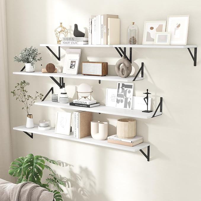 Floating Shelves for Wall,48" Wx8 D Wood Wall Shelves,Hanging Storage Floating Shelf with Metal Brackets,Wide Floating Booksh