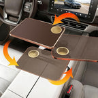 Car Tray & Desk for Laptop, Dual 360° Rotating, Anti-Slip Leather Surface, Steering Wheel Tray, Car Accessories- Compatible with Tesla Model Y/3/S, Ford F150/Explorer/Most Vehicles (Brown)