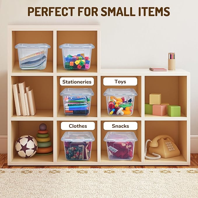 GAMENOTE 6 Quart Storage Bins with Lids,12 Pack Transparent Plastic Latching Box for Classroom & Kids Toy Storage,Clear Stack