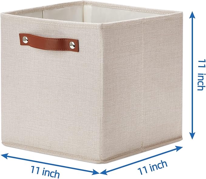 Temary 11x11 Storage Cubes Fabric Storage Cubes Storage Bins with Dual Leather Handles Canvas Storage Boxes for Organizing Ho