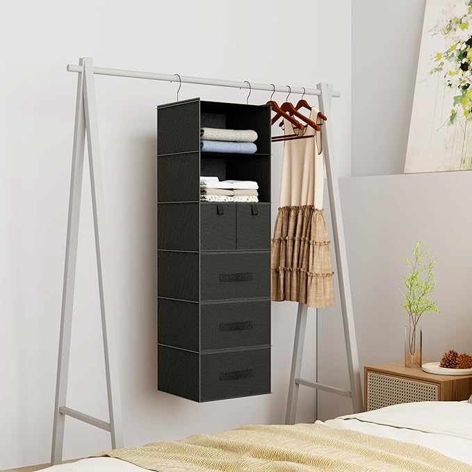 6-Shelves Hanging Closet Organizer with 5 Different Drawers, Foldable Closet Organizers and Storage for Wardrobe, Closet& RV,