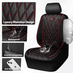 CAR PASS Piping Luxury PU Leather Two Front Car Seat Covers, Waterproof Anti Slip Seat Covers Compatible with Front Seat Armr