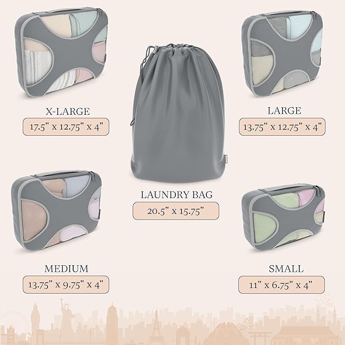 Shacke Packing Cubes for Travel 5 Set - Premium Luggage Organizer Bags - Versatile Travel Organizer for Women and Men - Optim
