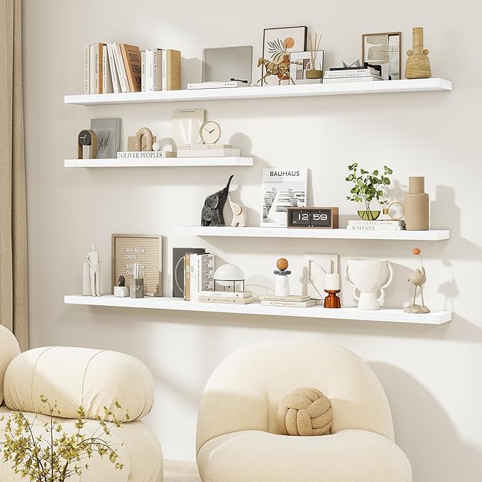 Dreamland Floating Shelves, 20Inch Rustic Wooden White Wall Shelves for Bathroom|Bedroom|Kitchen, Deep Wall Mounted Book Shel