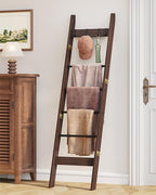 Hzuaneri Blanket Ladder for Living Room, Decorative Quilt Rack with 4 Removable Hooks, 6-Tier Farmhouse Ladder Holder Shelf O