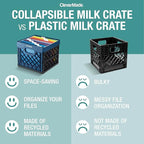 CleverMade Collapsible Milk Crate 25L (6.6 Gal) 3 Pack, 50 lb Capacity Heavy Duty Folding Crate – Stackable Storage Crates wi