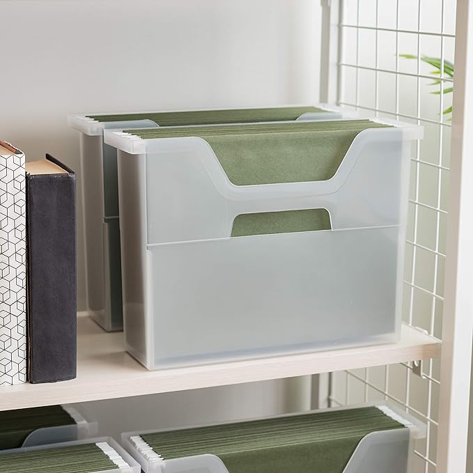 IRIS USA Small Portable Desktop File Box with Open Lid, 6 Pack, Side Handles, Hanging File Folders, Tabs & Inserts, Letter Si