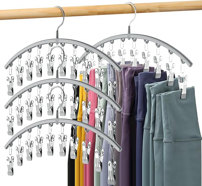 Volnamal Legging Organizer for Closet, Metal Yoga Pants Hanger w/Rubber Coated 4 Pack w/10 Clips Hold 40 Leggings, Hangers Sp