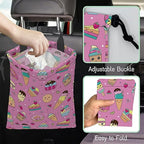 Sweets Ice Cream Car Garbage Bag,Kawaii Dessert Waterproof Small Car Trash Bag Hanging Back of Seat,Drawstring Hanging Car Trash Bag with Adjustable Buckle for Car Accessories