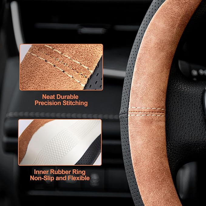 West Llama Customized Auto Car Steering Wheel Cover for Chevy Silverado 1500, 2500, 3500,14.5-15 inch (Brown - Standard Size)