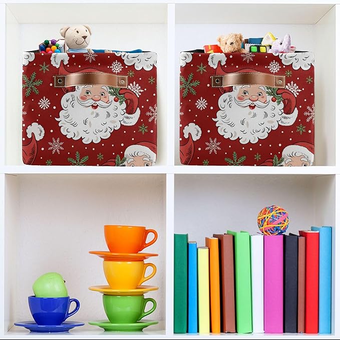 xigua Christmas Decoration Storage Basket Santa Collapsible Storage Bins Waterproof Canvas Storage Basket with Leather Handle