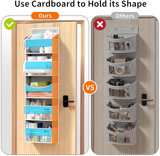 Over the Door Organizer - Behind the Door Storage with Rope for Toilet Paper Storage - Door Organizer Hanging with 5 Spacious