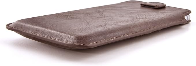 Dockem Provincial Wallet Sleeve for iPhone 11-15 Pro Max, 14-16 Plus, XS Max, 6-8 Plus (6.5/6.7 inch) – Vintage Vegan Leather Pouch Cover with 2 Card Holder Slots [Brown]