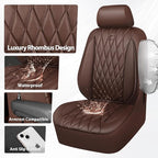 CAR PASS Piping Luxury Faux PU Leather Two Front Car Seat Covers, Waterproof Anti Slip Seat Covers Compatible with Front Seat
