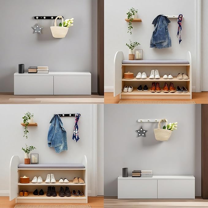 Wall Mounted Coat Hook Rack with Gold Hooks 2 Pack, Modern Wood Wall Organizer for Hanging Coats, Hats, Towels, Bags,Jackets,