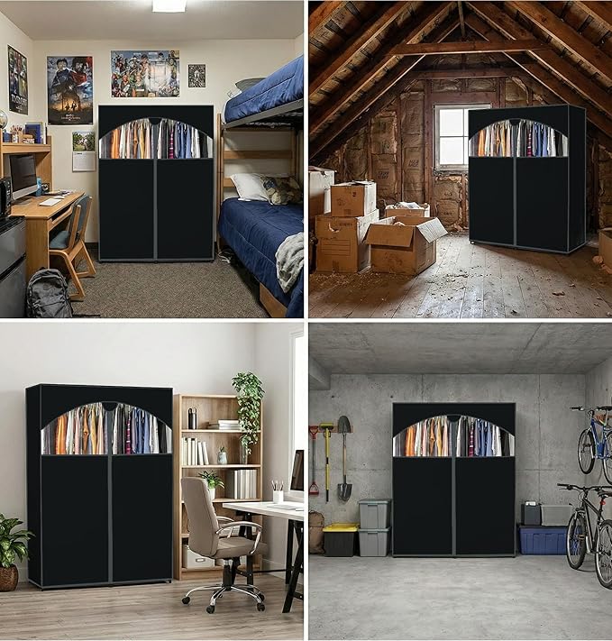 HOLDN’ STORAGE Portable Wardrobe Closet - 65 lb Large Capacity, Internal Heavy Duty Metal Rod, Zipper & Clear Window, Durable