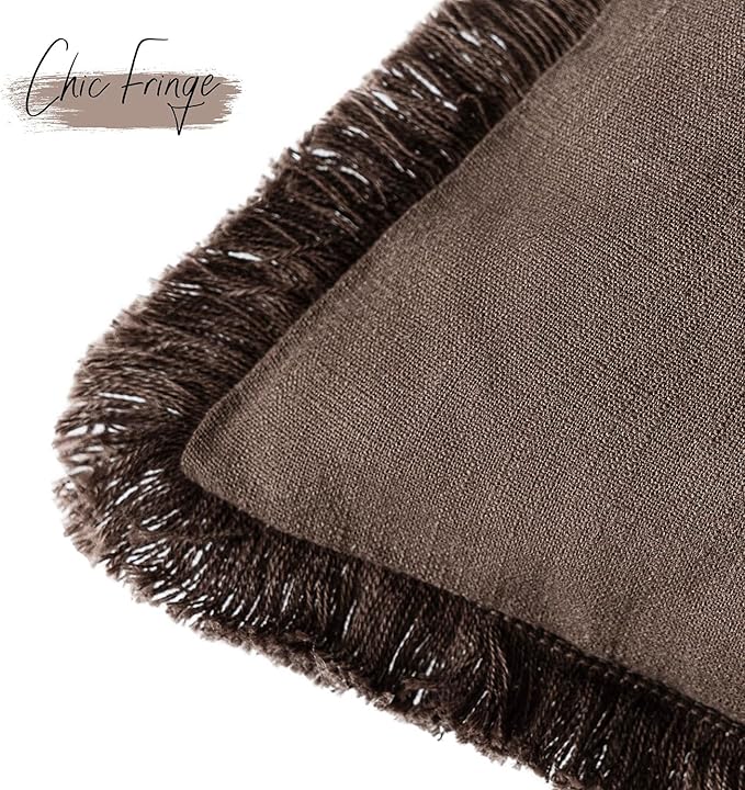 Foindtower Set of 2 Decorative Linen Fringe Throw Pillow Covers Boho Farmhouse Cushion Cover with Tassels Lumbar Accent Pillo