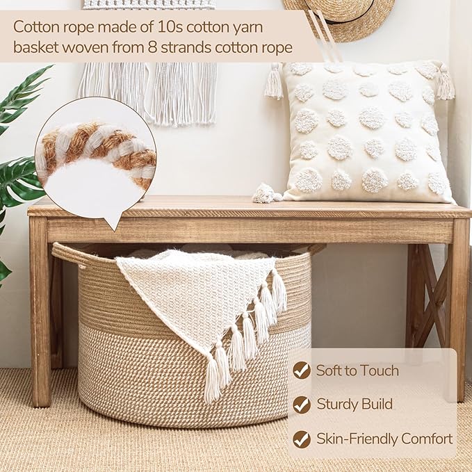 INDRESSME Extra Large Woven Baskets for Storage, 21.7'' x 13.8'' Wicker Basket with Handle for Blankets, Big Laundry Baskets 