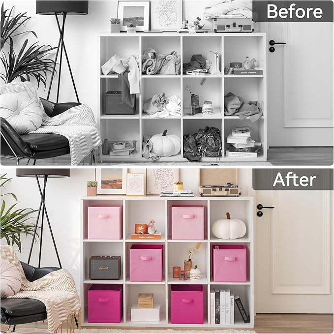 GRANNY SAYS Pink Gradient Cube Storage Bins, 11 Inch Cube Storage Organizer, Fabric Collapsible Storage Bins with Handle, Sto