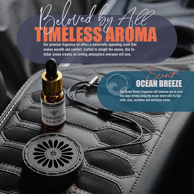 Handmade Wood Car Air Freshener — Best Wheels Designed Refillable Essential Oil Diffuser — Long Lasting Ocean Breeze Fragranc