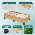 Wood Under Bed Storage Containers Underbed Organizer with Wheels Sturdy Wood Rolling Under Bed Shoe Storage Organizer 2 Packs
