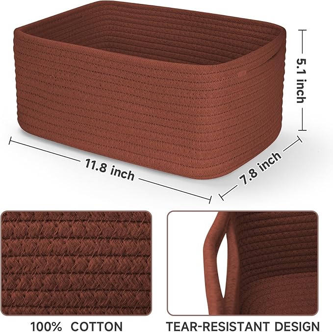 3-Pack Shelf Baskets for Organizing, Closet Organizer Bins, Small Woven Baskets, Rope Toy Basket, Storage Basket for Shelves,