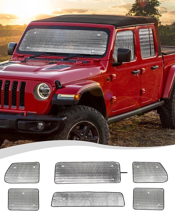 Hoolcar Windshield Sunshade Side Window Sun Shade Sunscreen Heat Insulation Sun Visor Compatible with Jeep Gladiator JT 2018-2023, Interior Accessories, 6PCs
