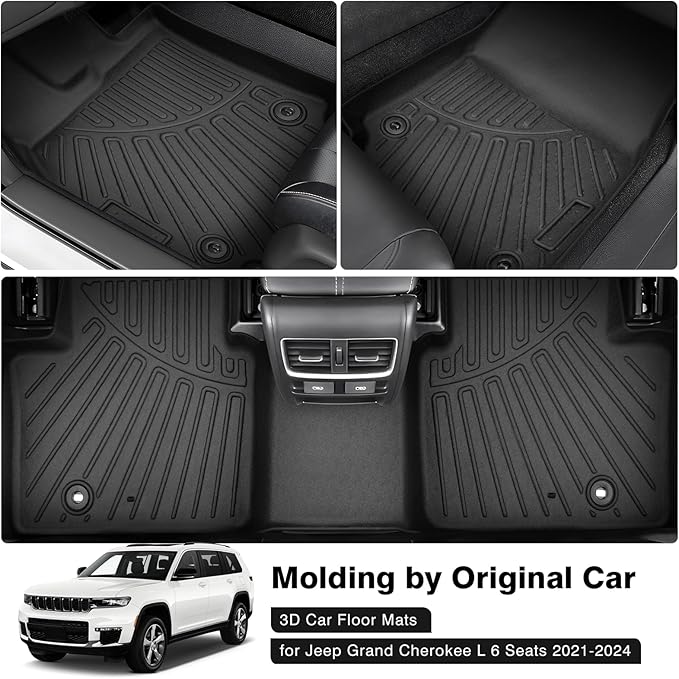Powerty Floor Mats for 2021-2025 2026 Jeep Grand Cherokee L 6 Seats Accessories All Weather Floor Liner 3D TPE 3rd Row Floor Mat Heavy-Duty Floor Liners