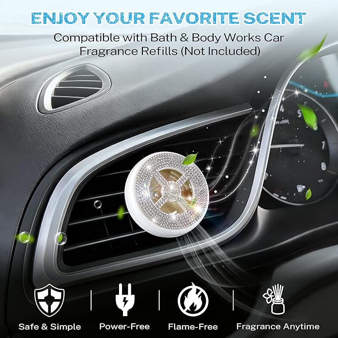 Car Fragrance Holder Compatible with Bath & Body Works Refills (Not Included), Air Freshener Vent Clip or Visor Clip, Refilla