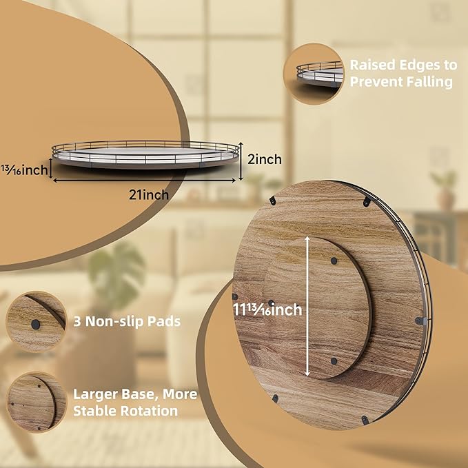 Acacia Wood 21" Lazy Susan Turntable Organizer for Table Top, Farmhouse Extra Large Round Lazy Susan for Serving Kitchen Coun
