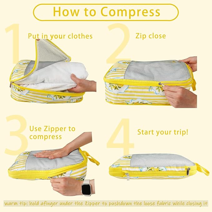 7 Pcs Compression Packing Cubes for Travel Luggage, Lightweight Suitcase Organizer Bags Set, Compression Packaging Cube for T
