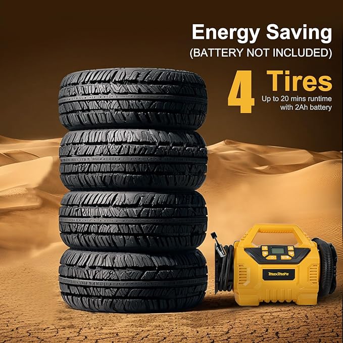 MaxMore Portable Tire Inflator/deflator Compatible with DeWalt 20V Battery (Tool Only),160 PSI High Pressure Cordless Air Compressor Pump, Digital Gauge, Auto Shut-Off, LED Light for Car, Bike, Balls