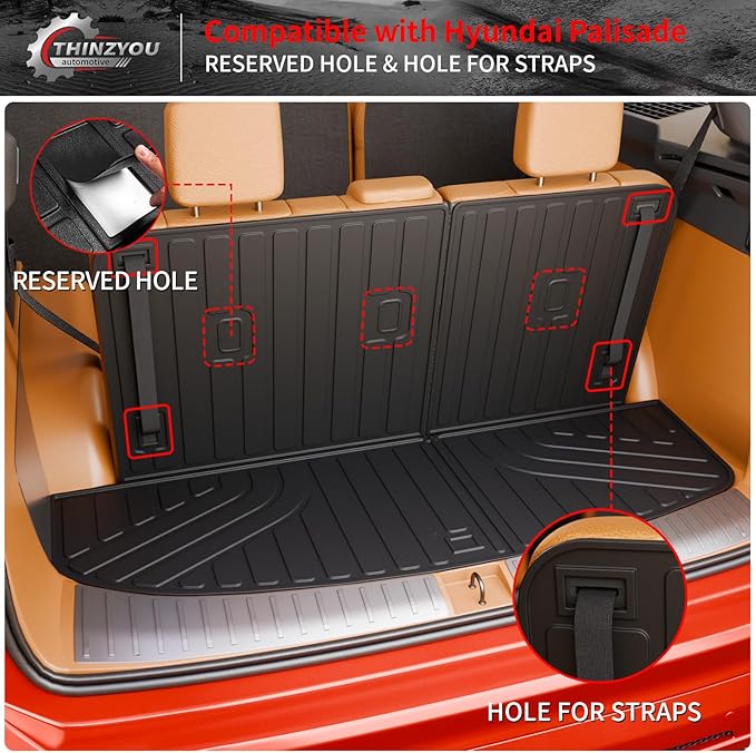 Floor Mats Compatible with 2026 Hyundai Palisade Gas 7 Seats Captain Chairs Cargo Mat Trunk Mat TPE Back Seat Cover Protector Palisade Accessories (Trunk Mat with Backrest Mats+Floor Mats)