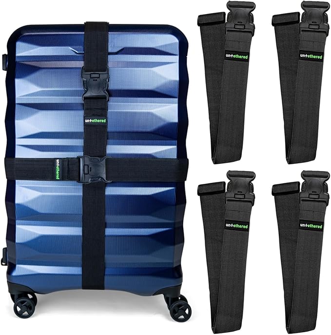 Untethered Luggage Straps | TSA-Approved Suitcase Belts with Heavy-Duty Buckles. Secure Adjustable Travel Accessories for Che
