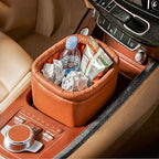 Leather Car Trash Can, Luxury Car Organizer, Leakproof Garbage Can for Car and Trucks, Brown