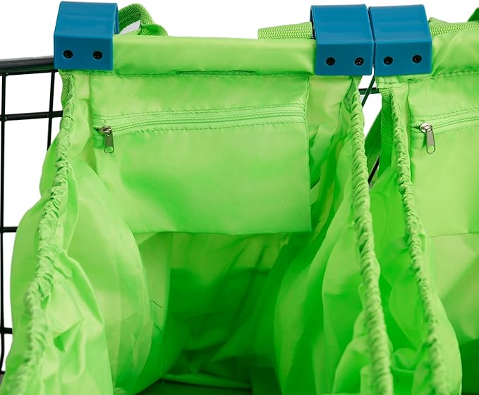 Handy Sandy 3-Pack Reusable Grocery Cart Bags – Foldable Shopping Organizers with Universal Cart Clips, PE Board Base